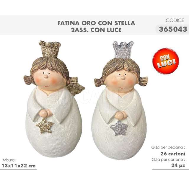 Fatina oro con stella 13x11x22cm con luce - Principale