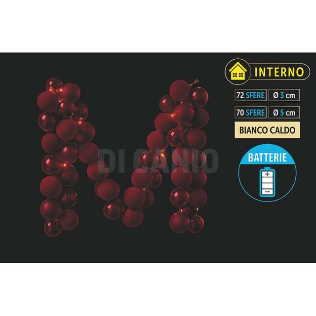 Festone 142 sfere 1/2v 180cm c/led rosso - Principale