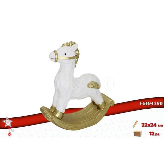 Cavallo decorativo poliresina bianca/oro 22x24 - Principale