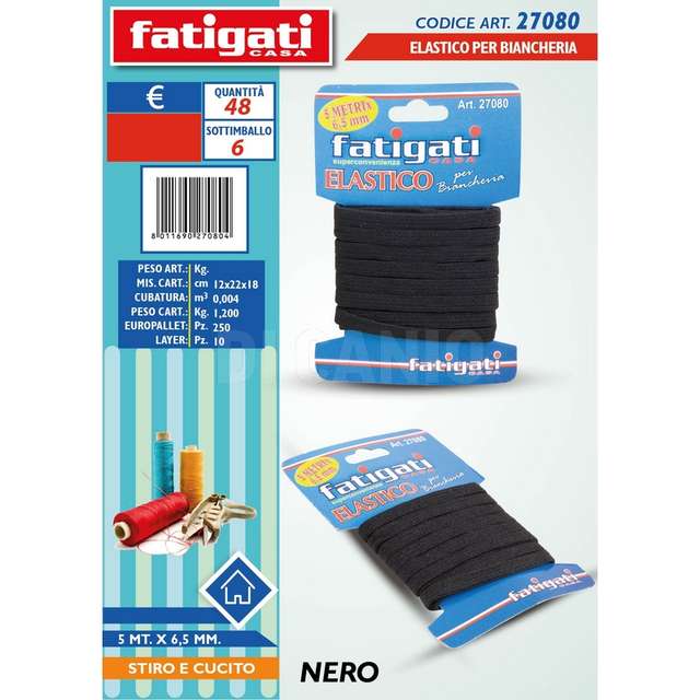 Elastico x biancheria 5mt.x6.5mm nero - Principale