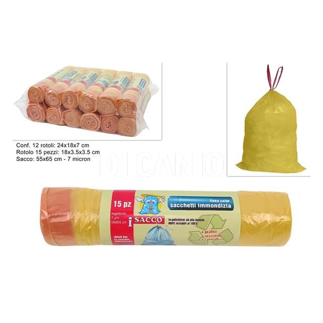 Sacchi rifiuti legafacile 15 pz giallo 55x65 - Principale