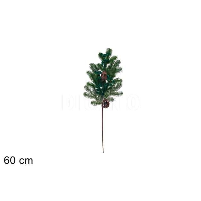 Ramo 60cm pigne e bacche effetto velluto verde - Principale