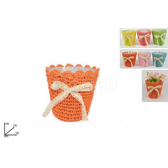 Portapianta filo raffia intrec c_fiocco merletto 6col due e. - Principale