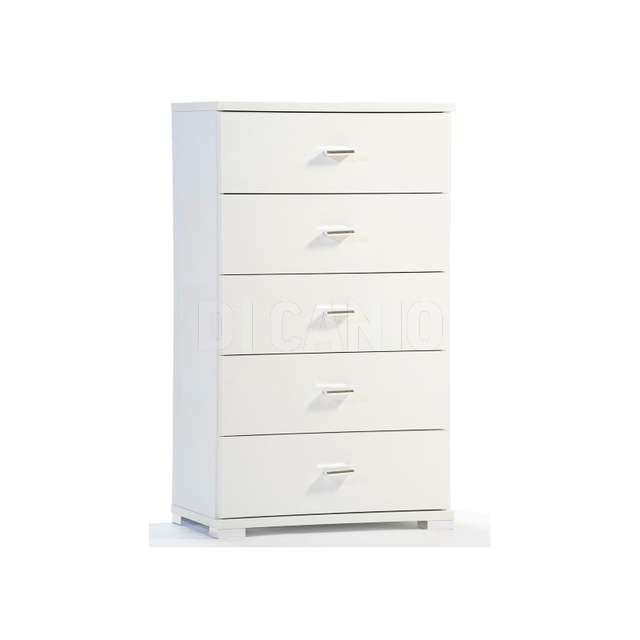 Cassettiera legno media 5 cassetti cm,91x53x33 bianco frassinato - Principale