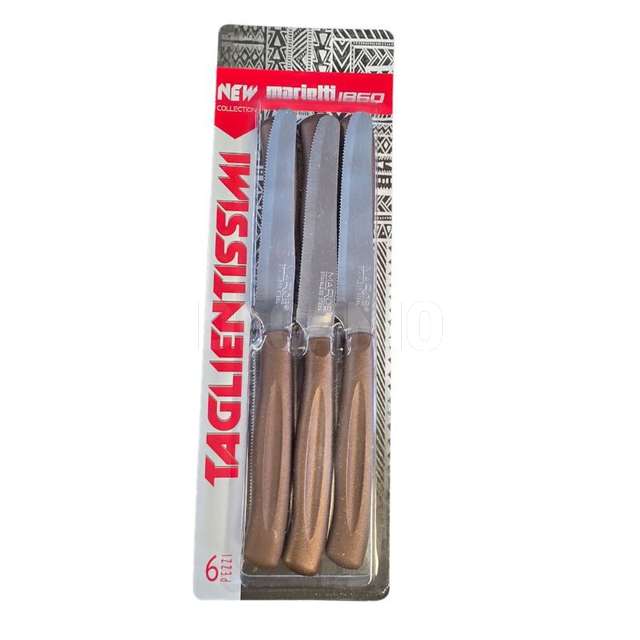 Conf. 6 coltelli tavola lama dentata cm.11 marrone taglientissimi new 1860 - Principale