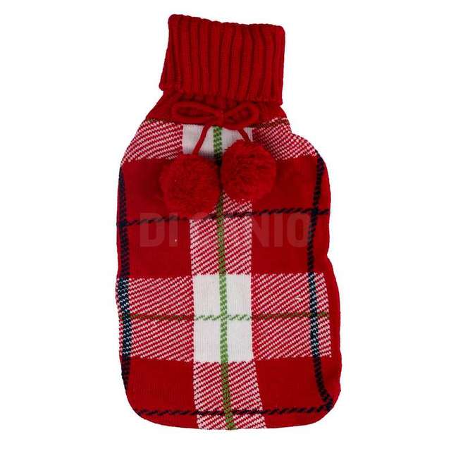 Borsa acqua calda plastica ponpon scozzese cm34x20x4,5 - Principale