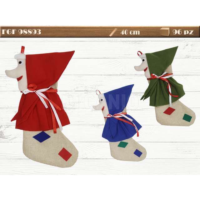 Calza in tessuto con befana ass cm 40 - Principale