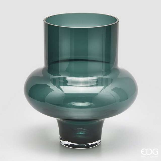 Vaso disco con piede h.28 d.25,5 teal edg - Principale