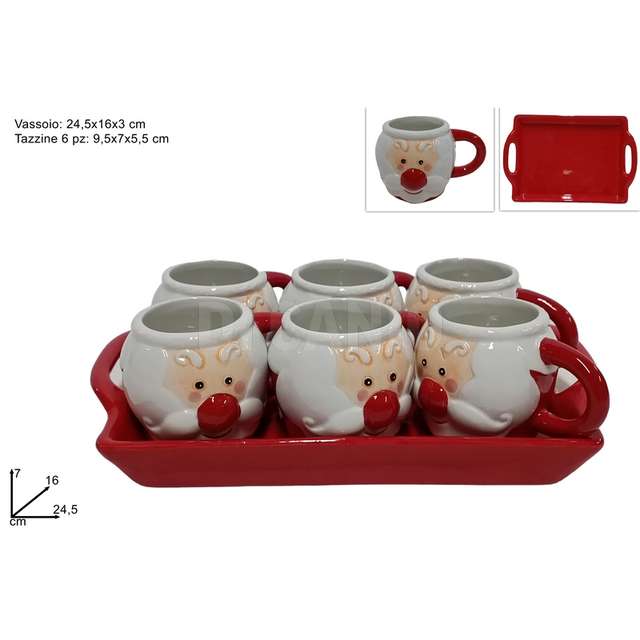 Tazzine set 6 pz con vass.oio decoro viso babbo natale - Principale