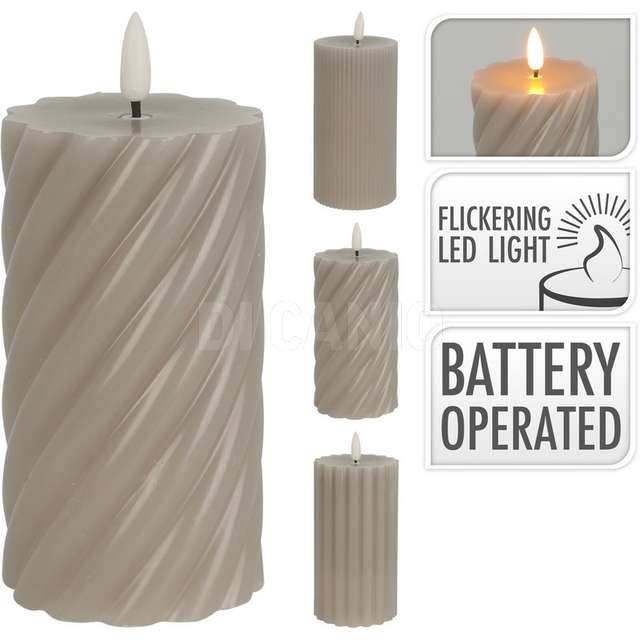 Candela led 7x13cm 3ass grigio - Principale