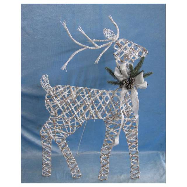 Renna piatta raffia_legno bianca glitterata c_retro base h.90x60cm. creare - Principale