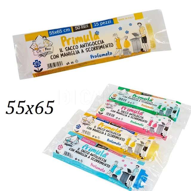 Sacco differenziata rosa cm. 55x65 lt. 50 profumato rotolo 15 pz. con maniglia - Principale