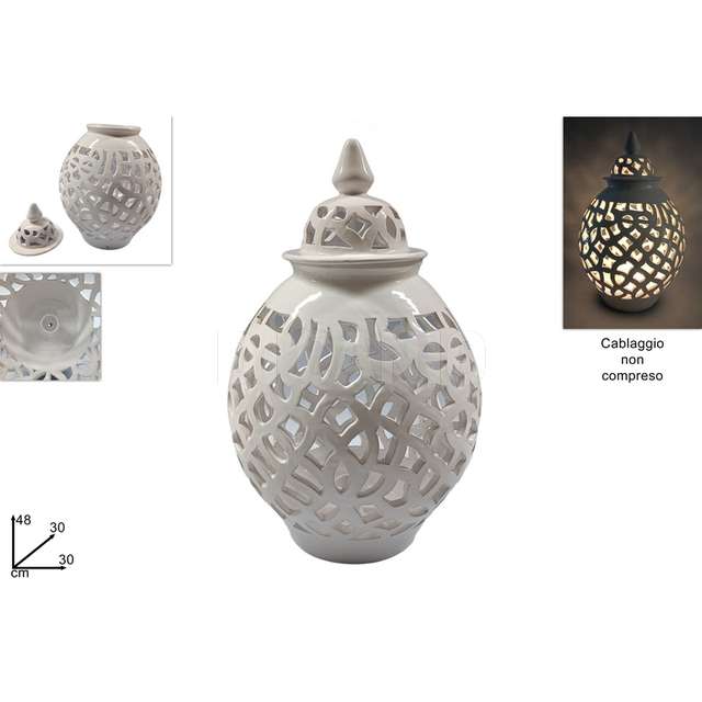 Anfora traforata 48cm bianca - Principale