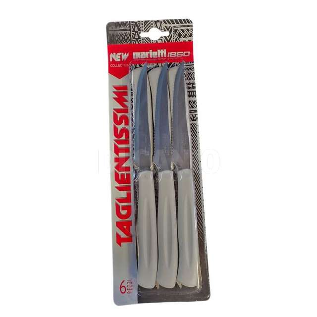 Conf. 6 coltelli bistecca lama dentata cm.11 bianco taglientissimi new 1860 - Principale