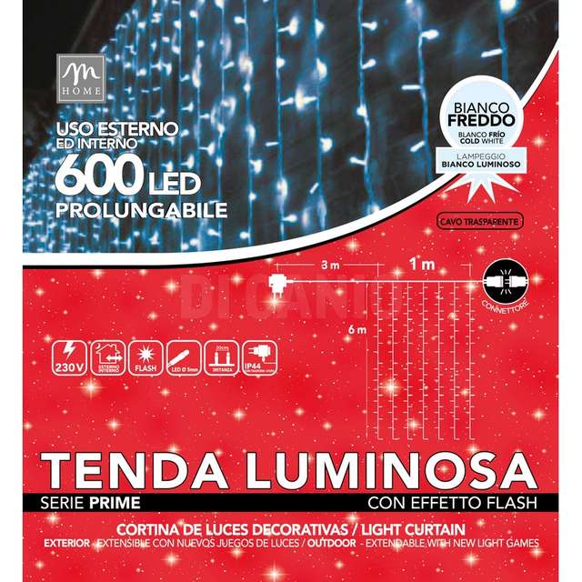 Tenda superflash 600 luci led bianco da esterno prolungabile 1x6 mt - Principale