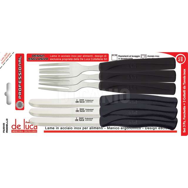 Set 3 coltelli tavola + 3 forchette professional manico nero - Principale