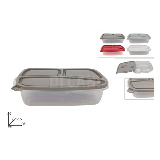 Contenitore plastica rettangolare 3 scomparti con coperchio 4 colori - Principale