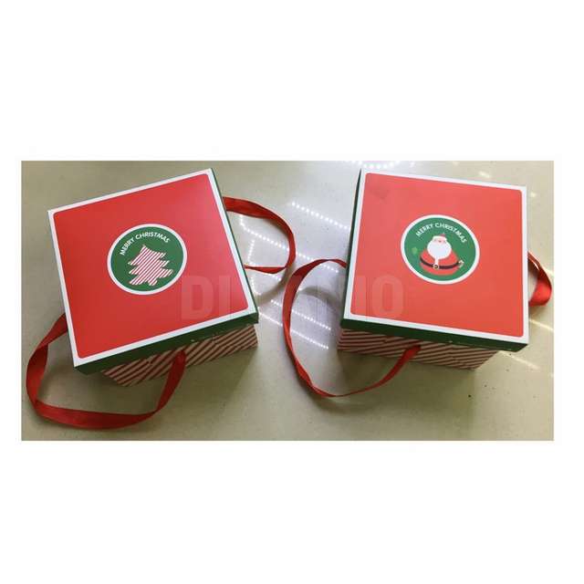 Scatola carta pieghevole dis.natale c_manici stoffa h.10x13x13cm. creare - Principale