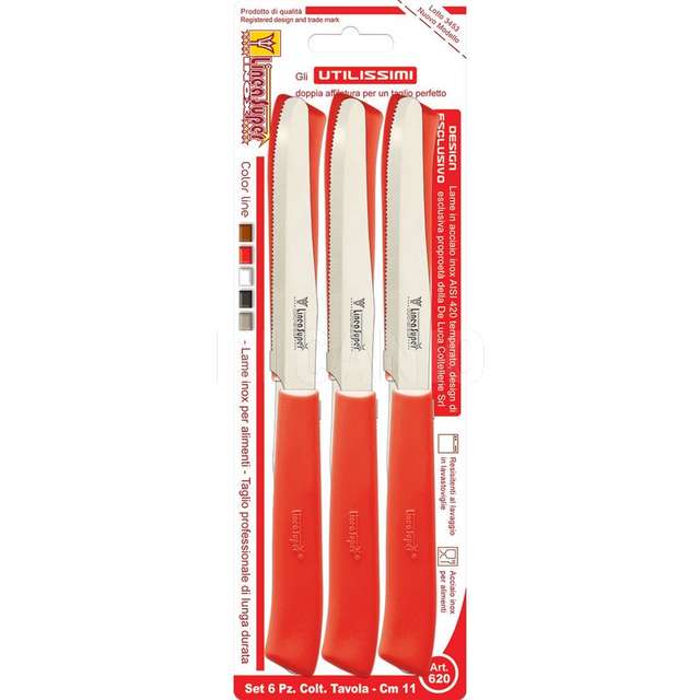 Set 6 coltelli da tavola inox cm.11 manico rosso linea super - Principale