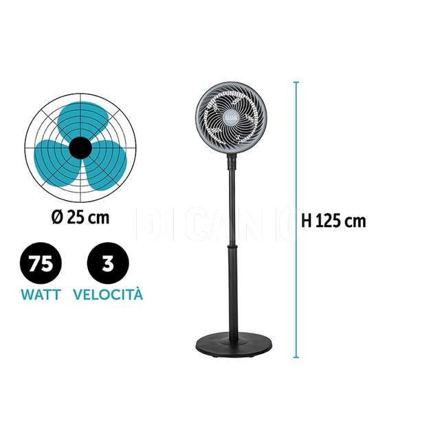 Ventilatore piantana 25 cm 75w nero - Principale
