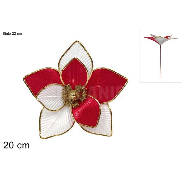Stelo fiore 20 cm. rosso/bianco laminato rigato con bordo oro - Principale