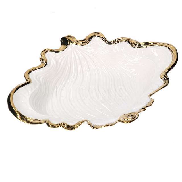 Svuotatasche ceramica foglia oro bianco cm 38x29,5h6,5 - Principale