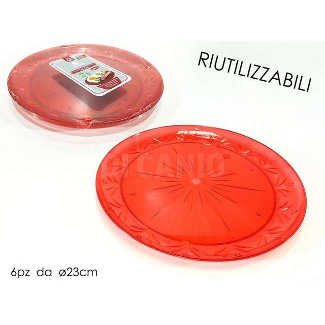 Set 6 piatti. 23cm tondi rosso - Principale