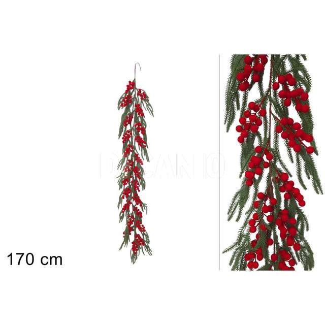Ghirlanda 170cm c bacche rosse effetto velluto - Principale