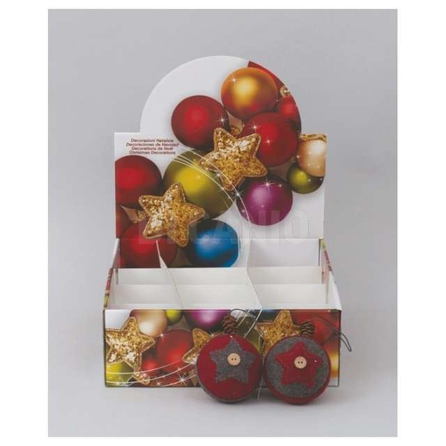 Disp.sfera mm.80 feltro rosso_grigio dec.stelle 2 mod.ass. euron.ac-18337 - Principale