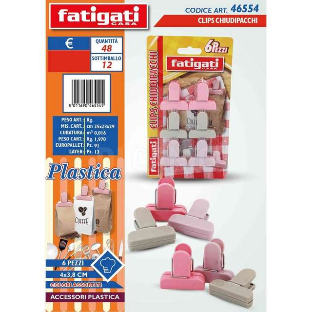 Clips chiudipacchi 6pz 4*3.8cm - Principale