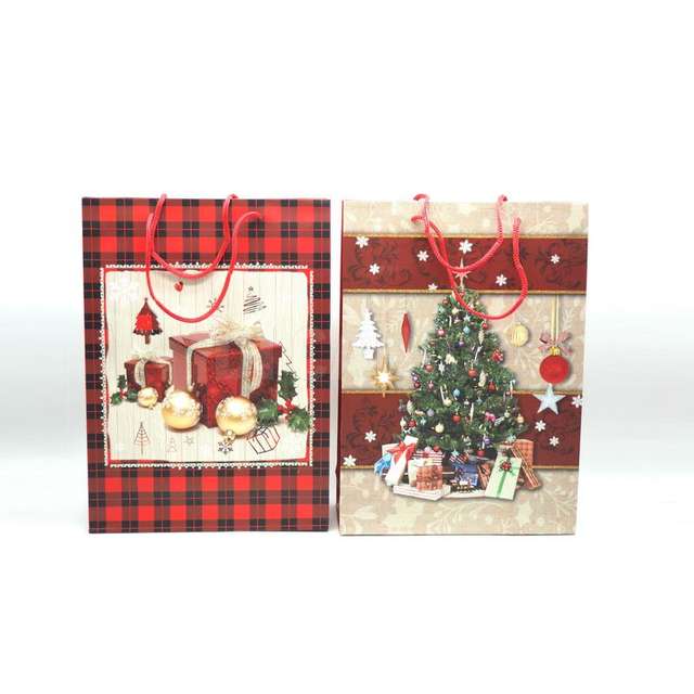 Borsa carta ml h.34,5x25x8,5cm. c/glitter dis.natale ass - Principale