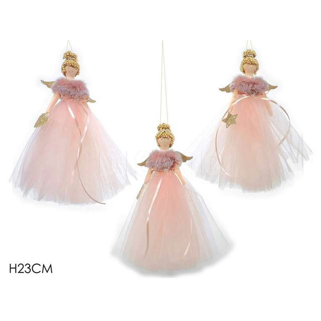 Appendino angelo rosa con oro h23cm 3 ass.. - Principale