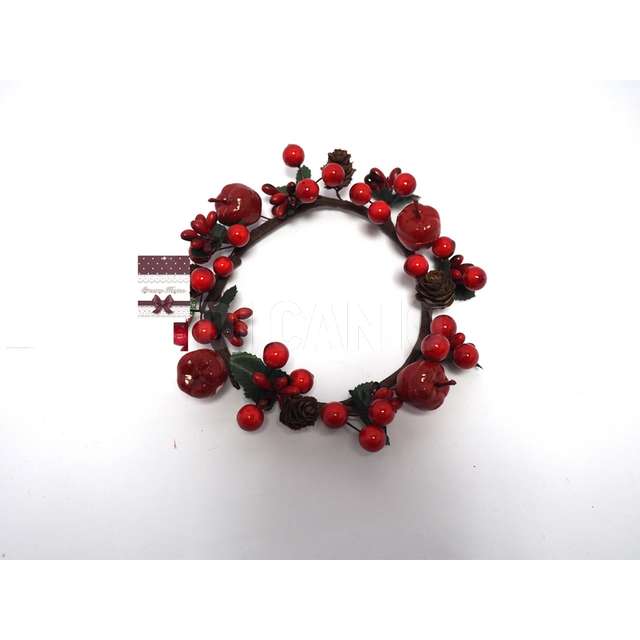 Girocandela bacche rosse c/mele e pigne diam.14cm. - Principale