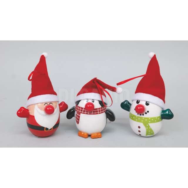 Sfera pvc cm.18 ovale c/cappello rosso babbo/pinguino/uomo neve 3 as - Principale