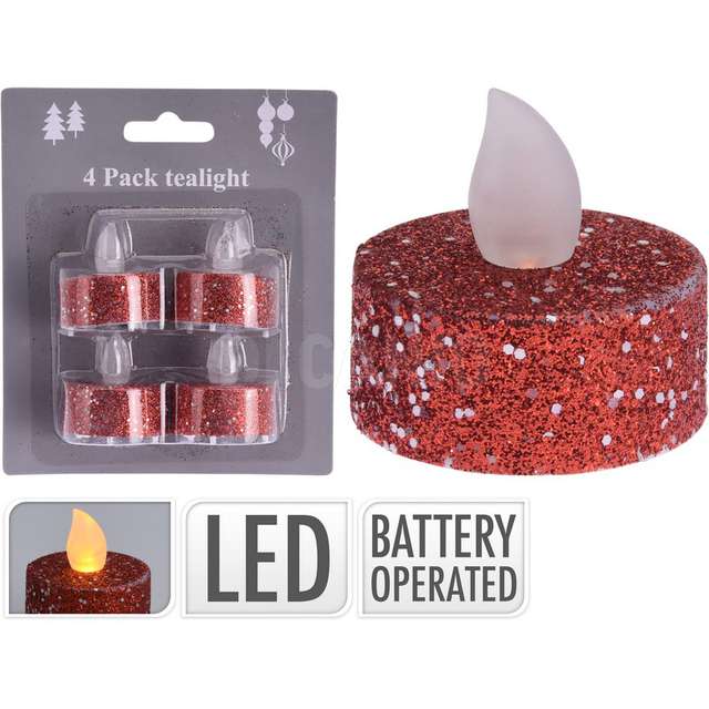 4 tealight led glitter rosso - Principale