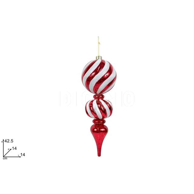 Decorazione palle natalizie rosso lucido/bianco glitterato - Principale