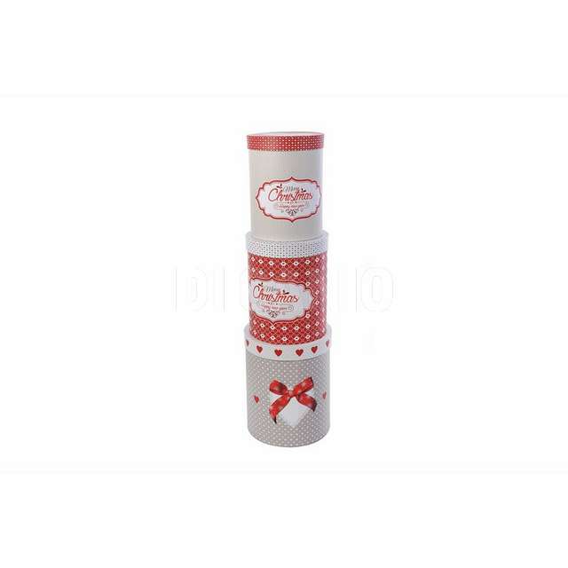 Set 3 scatole natalizie tonde sweet hearts in cartone (cm 30x36) (cm 27x33) (24x - Principale