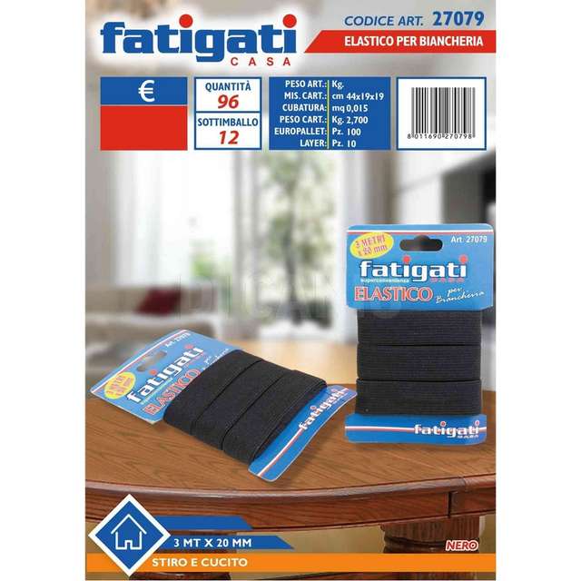 Elastico x biancheria 3mt.x20mm nero - Principale