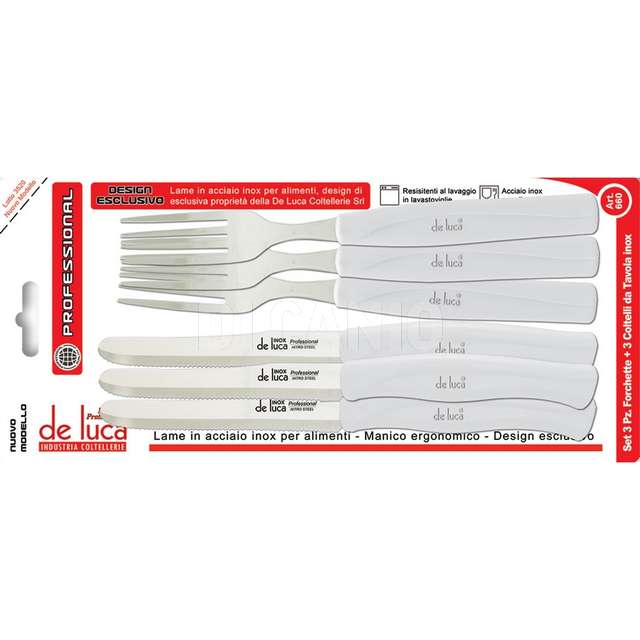 Set 3 coltelli tavola + 3 forchette professional manico bianco - Principale