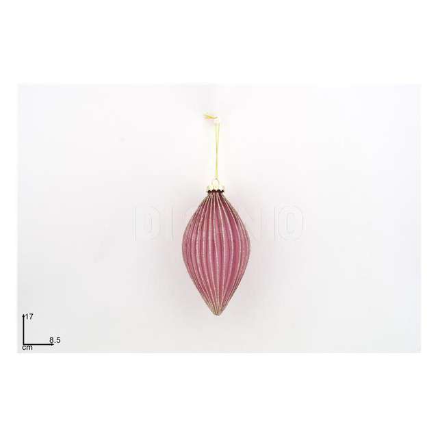 Palla ovale vetro 17cm bordeaux con righe glitt oro ks21-due-54 oval - Principale