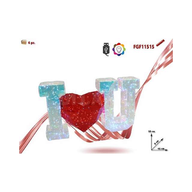 Scritta i love in pvc luminoso cm.45x8x25 - Principale
