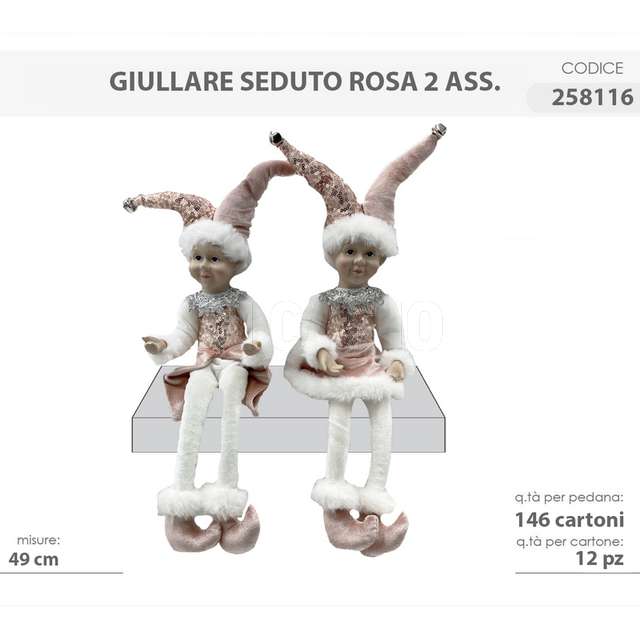 Giullare 49cm rosa seduto 2 ass. - Principale