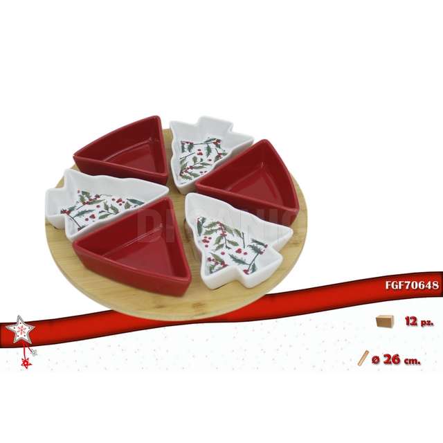 Antipastiera natalizia in ceramica e legno 26cm - Principale