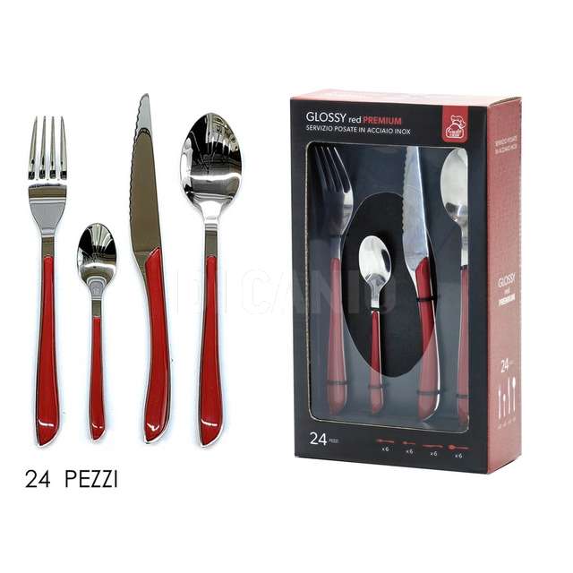 Set posate 24pz glossy red premium - Principale