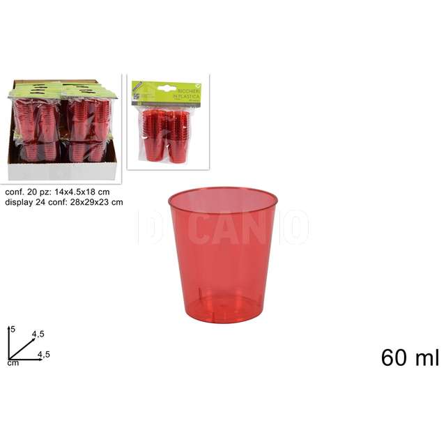 Bicchierini plastica 60ml 20pz rosso trasparente disp - Principale