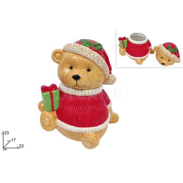 Barattolo orso natalizio 23 cm. in ceramica - Principale