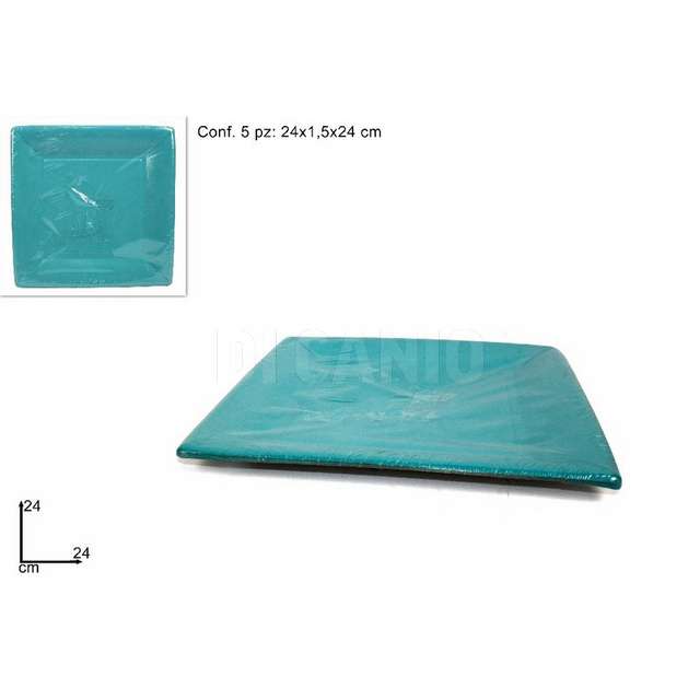 Piatti quadrati cartoncino 24cm set 5 pz turchese d.e. - Principale
