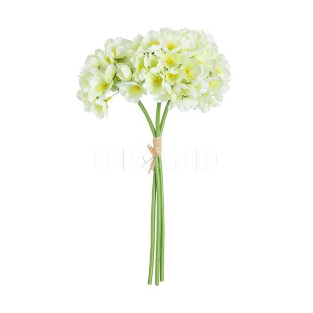 Ortensia mazzo 3 teste bianca/verde in poliestere e plastica h.35 cm - Principale