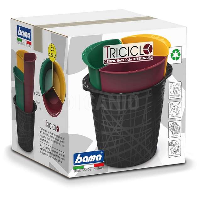 Triciclo cestino raccolta differenziatanero 3x4.5 lt - Principale