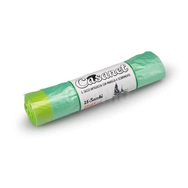 Sacco differenziata verde cm.55x65 lt.50 rotolo 15 pz. con maniglia casanet - Principale